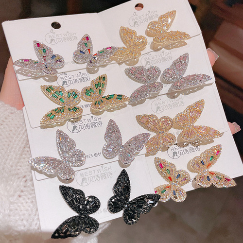 Korean butterfly earrings  new trendy earrings high-end luxury light diamond earrings simple design