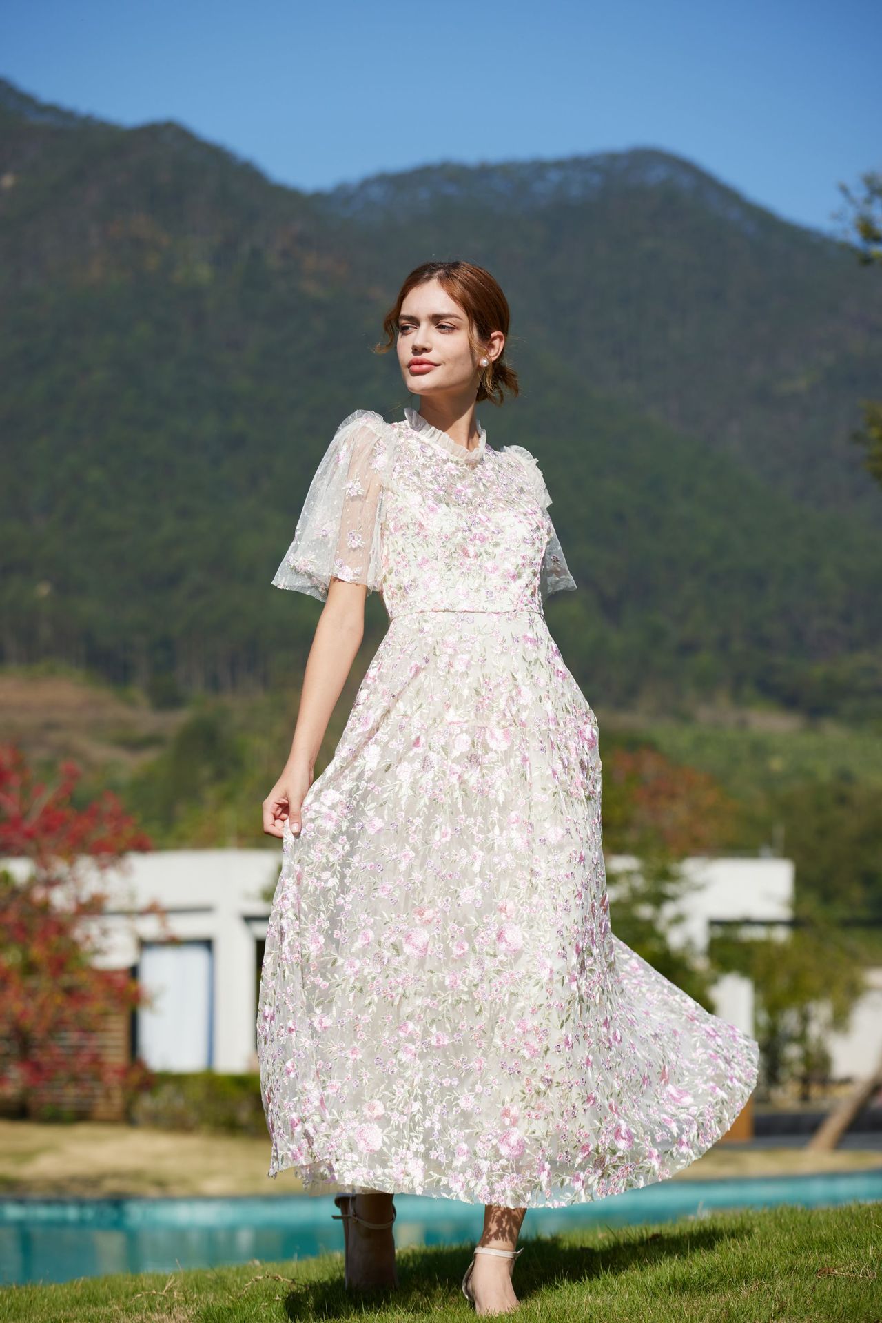 New Chinese-style Cheongsam Sweet And Elegant, Slimming, Floral Mesh Bridesmaid Dress, Party Dress_ecoleips.com