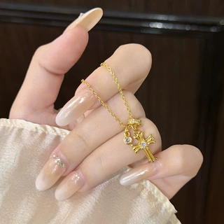 跨境小众设计微镶十字架项链女锆石锁骨链小众设计轻奢高级感显白