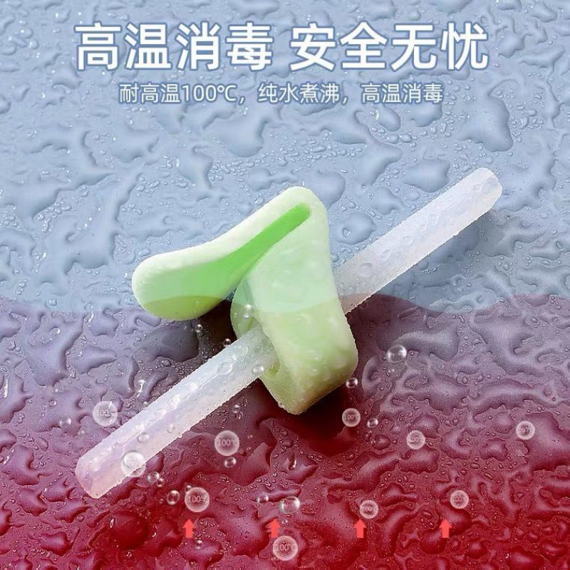 批发儿童硅胶宝宝喝汤吸管带卡扣可拆卸婴儿喝汤宽口代发亚马逊厂