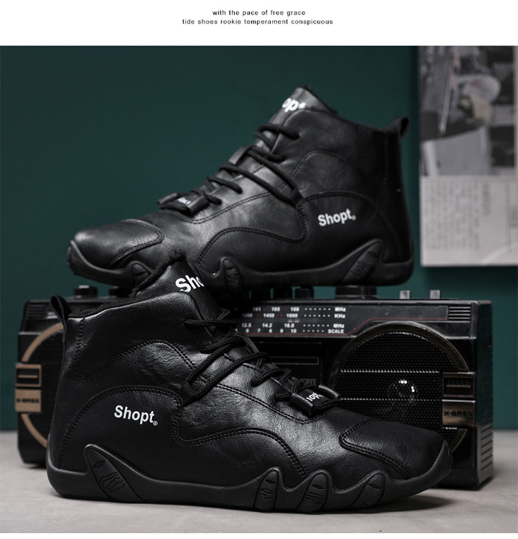 Uomo con pile invernale e scarpe alte, stivali caldi alla moda per giovani celebrità di Internet, versione coreana, Instagram_voghion.com