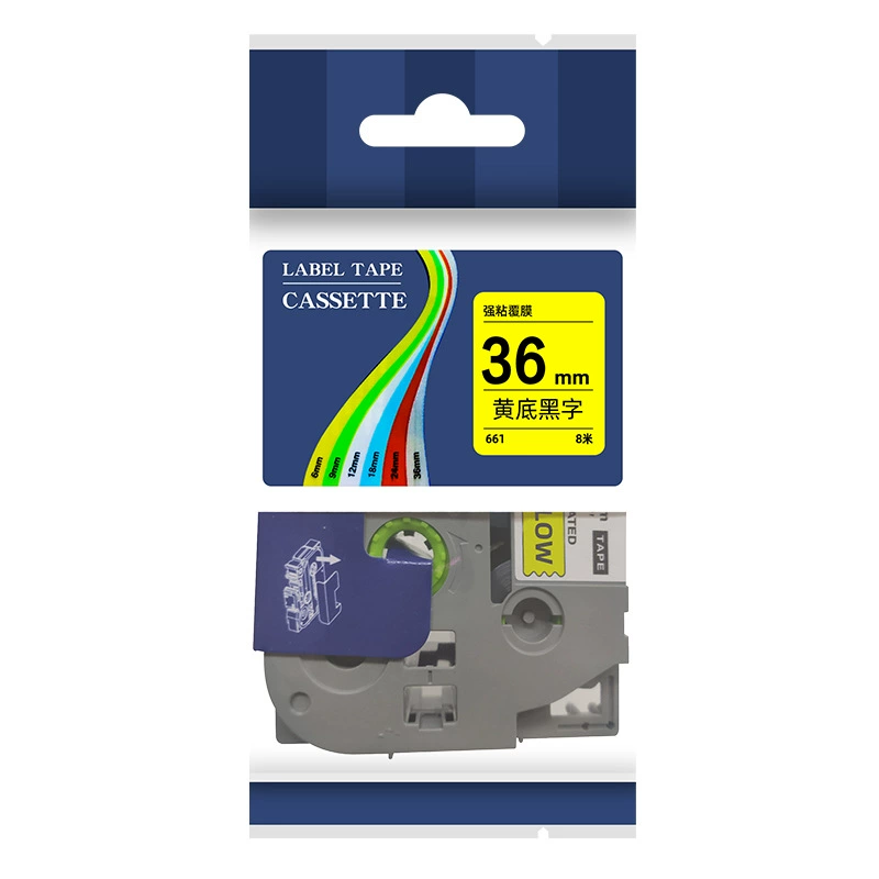 Брат этикетки печатает домашнее самоклееное покрытие бумага этикетки 36 мм желтое дно черное слово синий/зеленый/красный и т. Д.