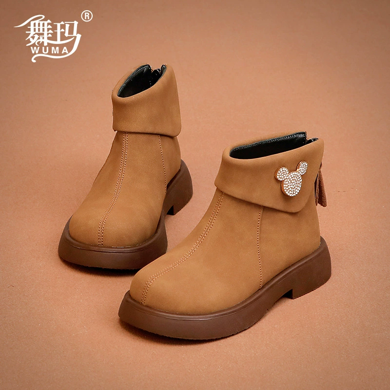 Сапоги для девочек 2024 новые осень-зима плюс бархатная мягкая подошва для детей Мартин сапоги кожаные сапоги мода девушка 446577