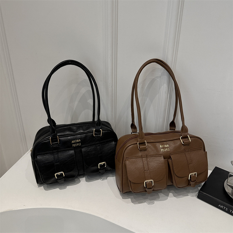 Bolso de bolera portátil de nicho retro para mujer 2024 otoño nuevo bolso de axila coreano de moda bolso de viaje de gran capacidad