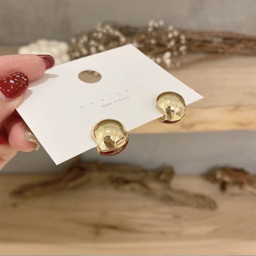 Korean version of the same red acacia bean red bean earrings round double-sided two-color creative metal style earrings