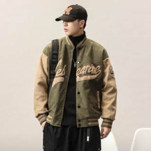 Autumn and Winter Suede Fashionable Collar Windproof Sports Baseball Suit Men's Japanese Style Loose Retro Cotton Warm Jacket Jacket