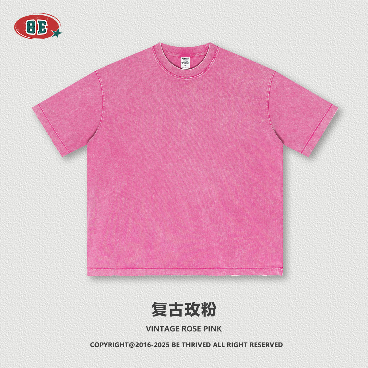 BE ropa de hombre | 2025 verano marca de moda americana oversize batik de manga corta retro 285G camiseta lavada de algodón puro hombre