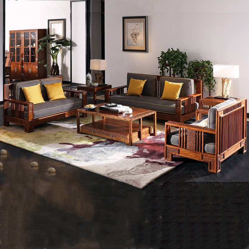 Hedgehog Rosewood Solid Wood Furniture New Chinese Style Rosewood Solid Wood Cloud Pattern Carved Sofa Coffee Table down Living Room