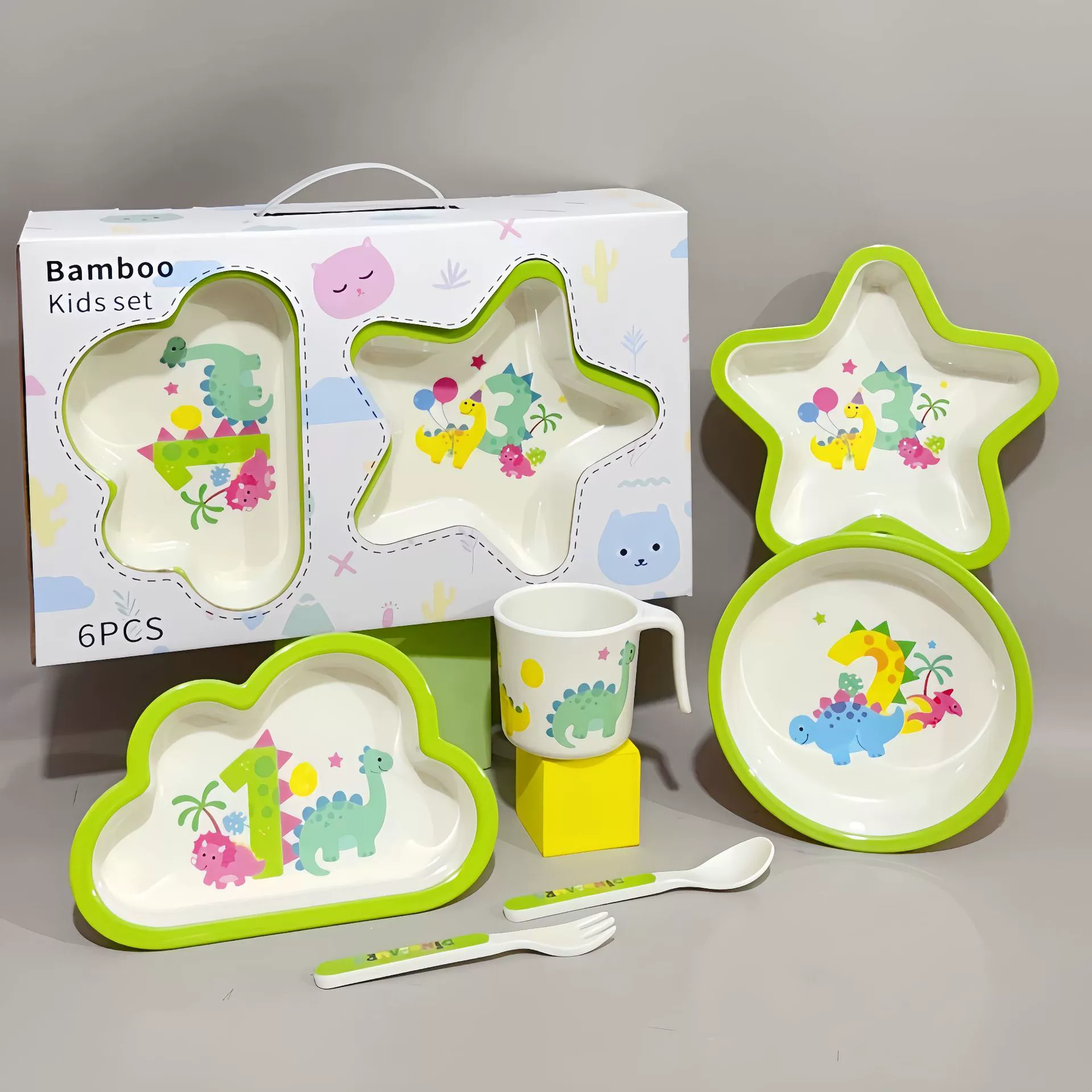 Tableware, set for home use, children's cute dinner plate for feeding, cartoon gift box with glass
