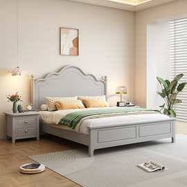美式实木床现代简约主卧1.8米双人床1.5米小户型工厂直销橡胶木床