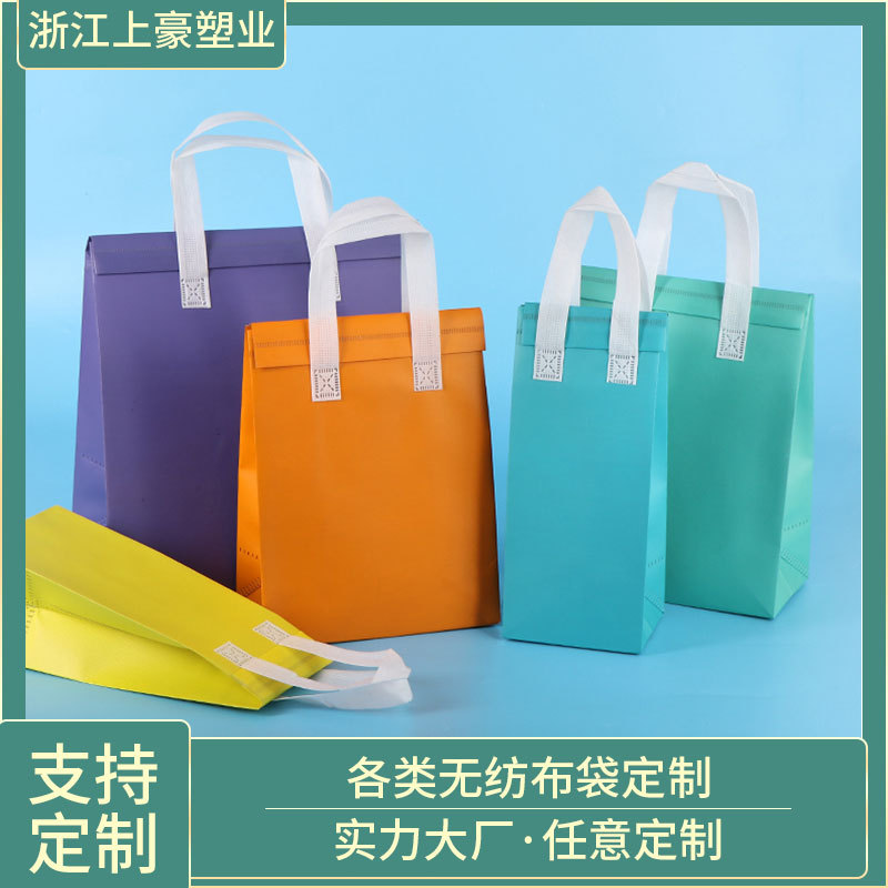 现货跨境环保袋铝箔外卖无纺布袋镭射膜服装购物手提保温袋立体袋