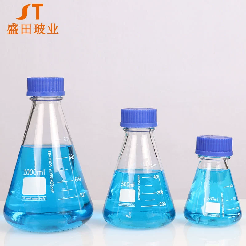 Коническая синяя крышка бутылка реагента Герметичная Бутылка лабораторная бутылка для отбора проб прозрачная бутылка реагента шелковая бутылка реагента