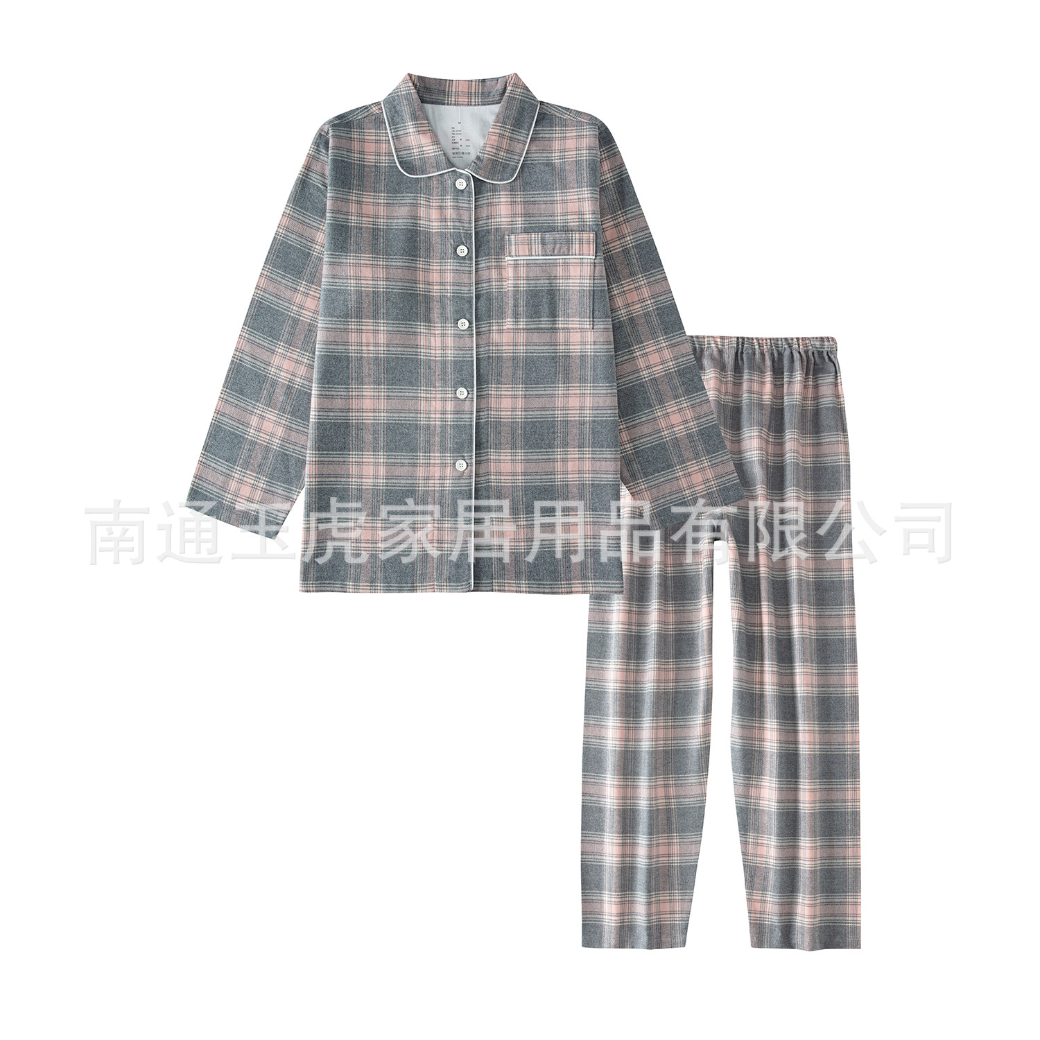 無印フランネルの家庭服の長いタイプの日本風の綿のカップルのパジャマの女性の純綿のスーツの長袖のパジャマ