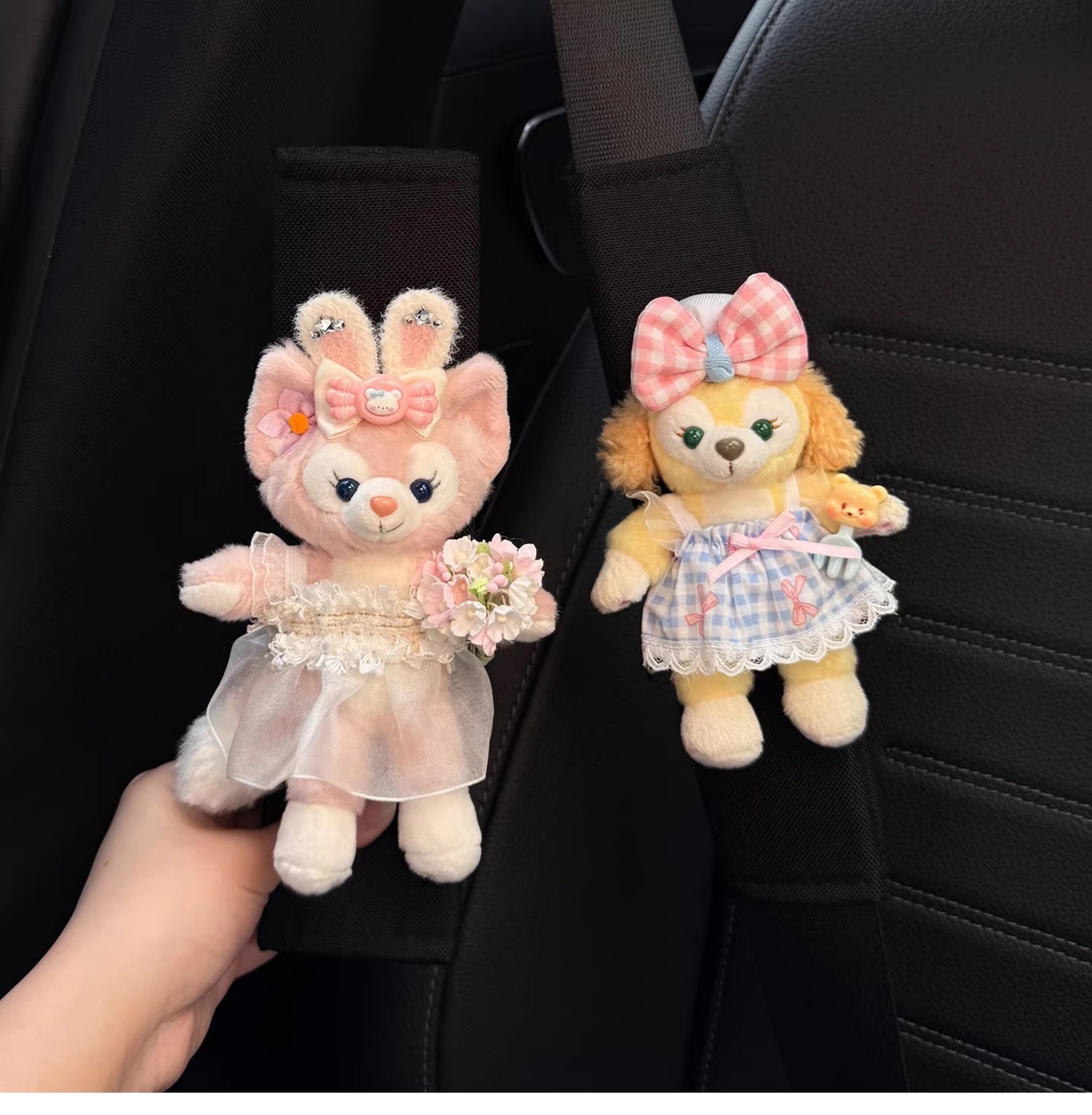 Cute car seatbelt shoulder pads for women, anti-chafing for car interiors, a pair for couples, LinaBell and StellaLou