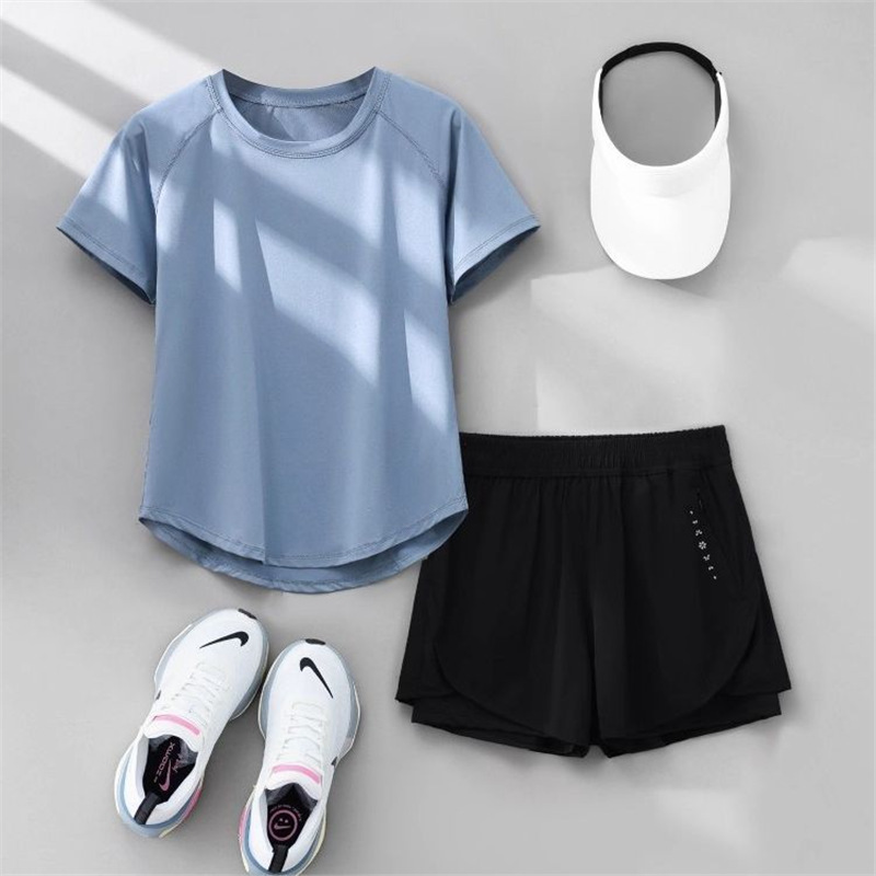 专业跑步女运动套装2025夏季新款宽松瑜伽服速干衣短袖吸汗健身服|undefined