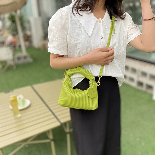Niche personality pleated striped handheld small bag women's fashion versatile small square bag  summer simple shoulder bag