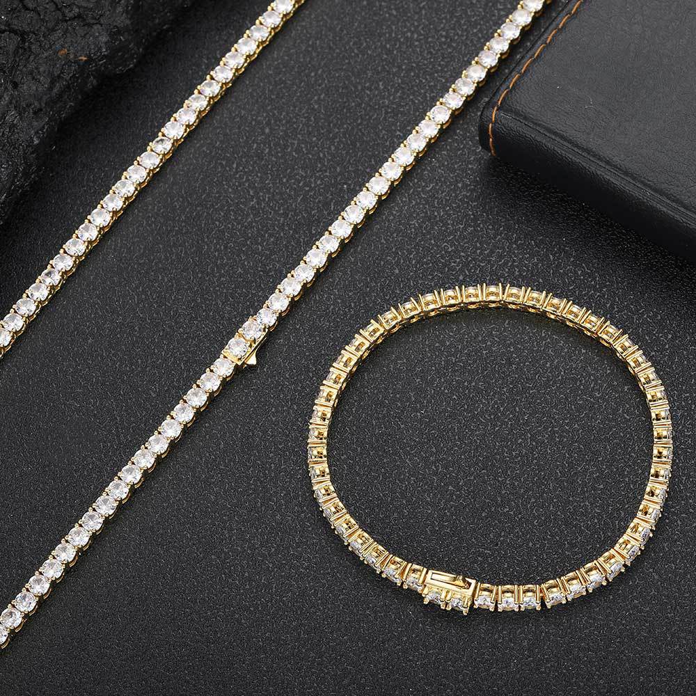 Copper Material Geometric Pattern Unisex Gender Inlay Design Hip-hop Geometric Copper Inlay Zircon Necklace