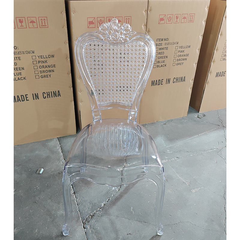 Silla acrílica de comercio exterior, silla transparente de palacio, silla con respaldo, mesa y silla simples, silla para banquete de hotel, auditorio, boda