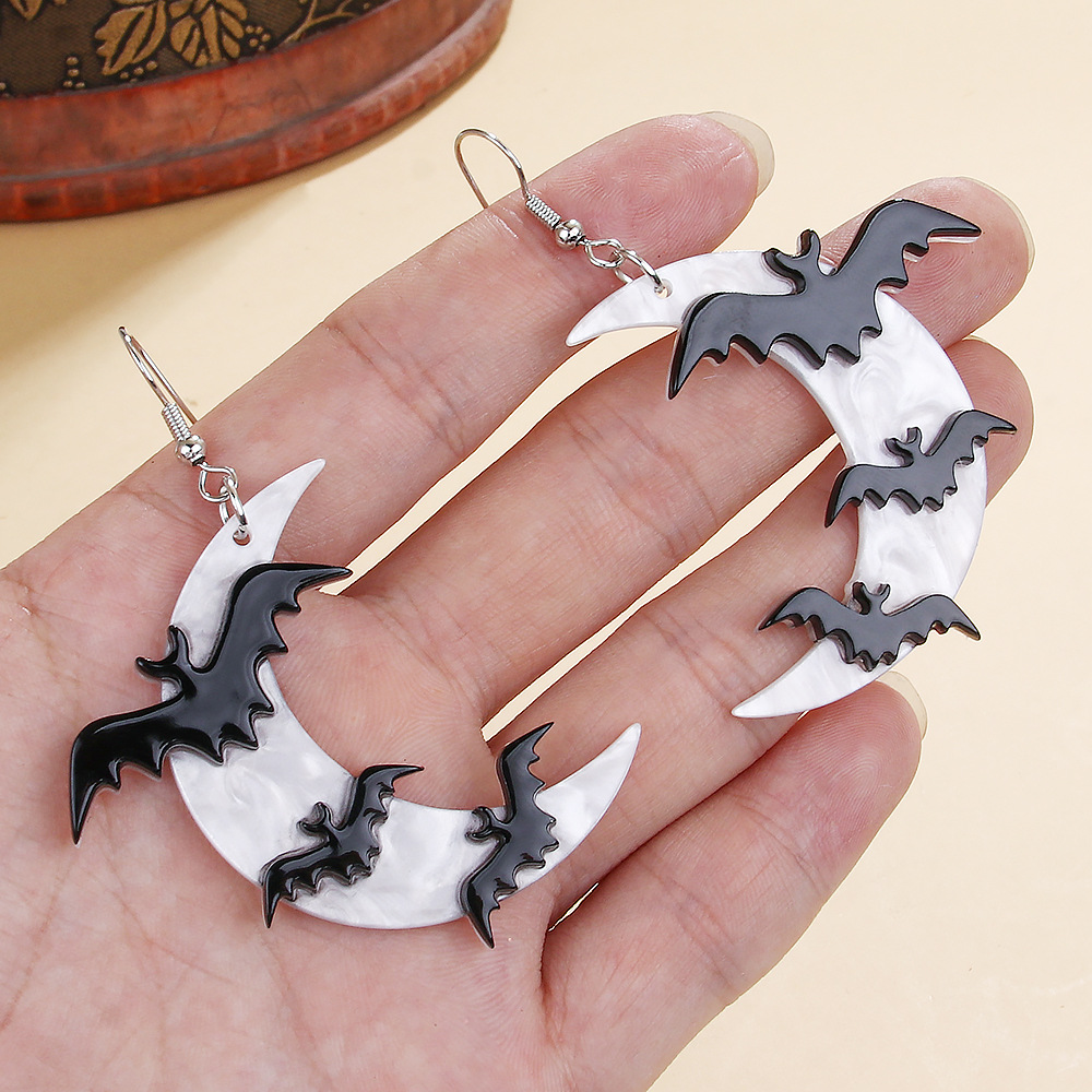 Acrylic Material 1 Pair Elegant Streetwear Moon Cat Bat Arylic Drop Earrings