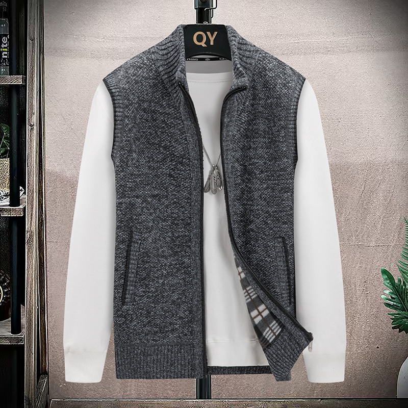 Foreign Trade Wholesale Amazon Men's Autumn and Winter Velvet Knitwear Zipper Cardigan Vest Casual Thickened One Piece Drop Shipping