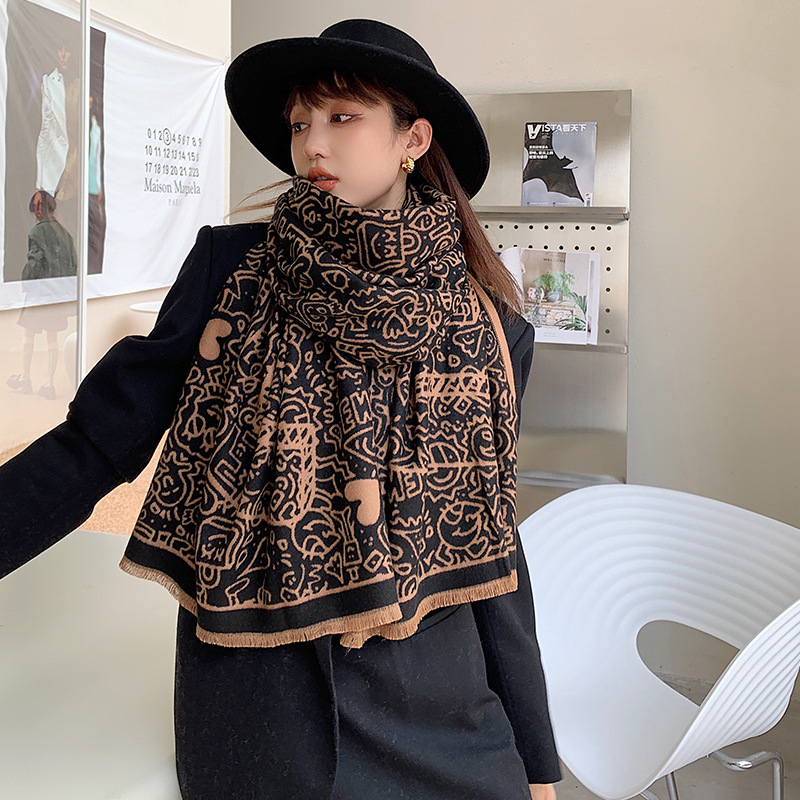 2023 Scarf Women's Winter New Edition Double sided Imitation Cashmere Thickened Warmth Scarf Air Conditioned Shawl Mom_voghion.com
