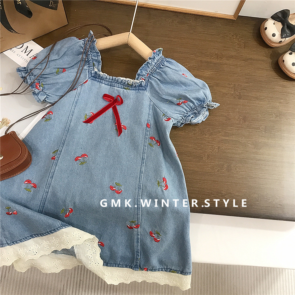 Girls Thin Denim dress Sweet Western Style Children's Casual Skirt Little Girl Baby Summer New Foreign Trade