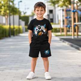 儿童短袖体恤2026夏季新款休闲印花套装男孩女孩同款厂家批发速干