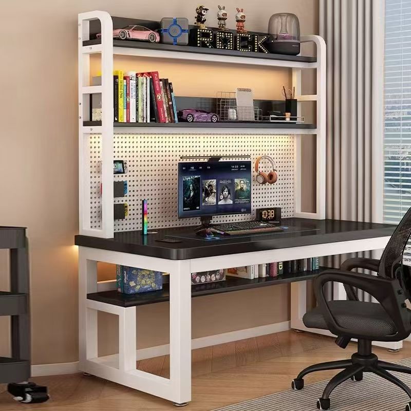 Minimalist gaming desk, desk with integrated bookshelf, home desktop computer desk, multifunctional desk with pegboard and steel frame, study desk Minimalist gaming desk, desk with integrated bookshelf, home desktop computer desk, multifunctional desk with pegboard and steel frame, study desk