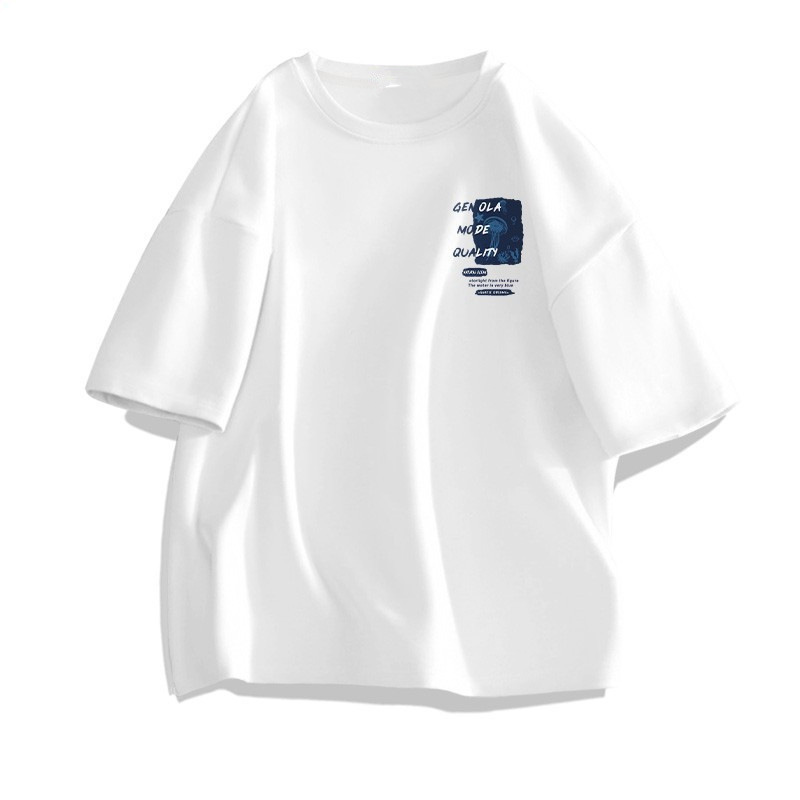 Men's Short-sleeved T-shirt Men's 2023 Summer New Men's Loose Casual Boys White T-shirt Trendy Brand 12