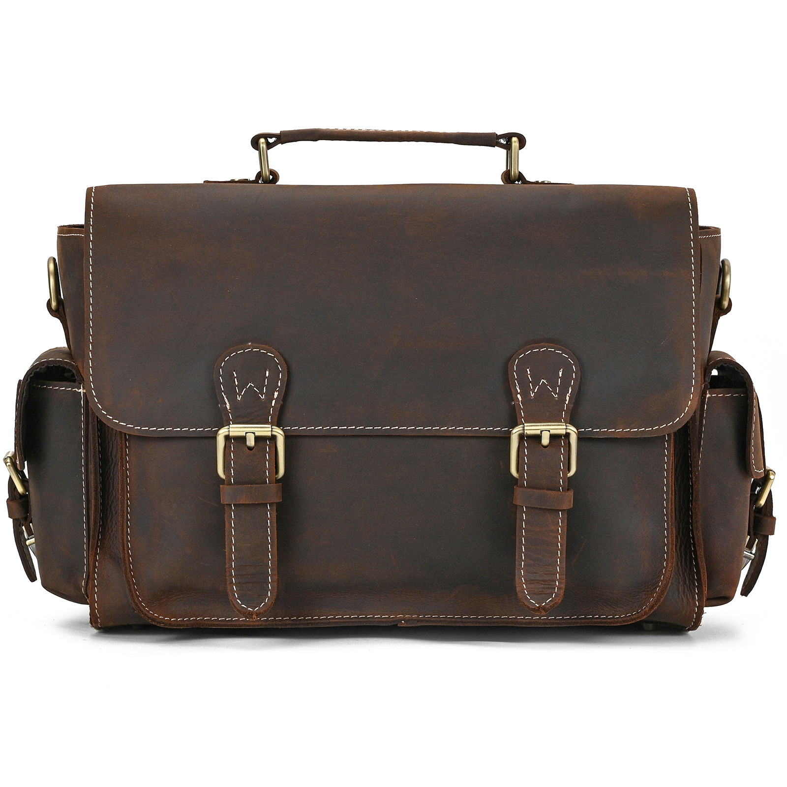 High-end vintage leather camera bag, made with crazy horse leather, featuring a detachable inner lining, suitable for DSLR cameras, and designed as a shoulder or crossbody bag