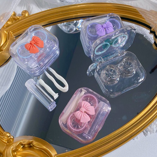 Contact lens case portable ins bow transparent contact lens case female cute Japanese style portable compact companion box