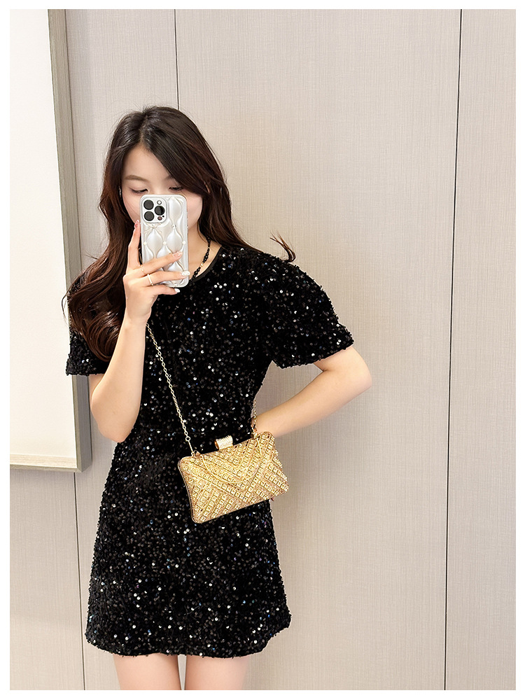 High-end evening dress, lady's water diamond clutch bag, diamond-encrusted bag, colorful diamond chain cheongsam bag, evening bag, women's handbag undefined
