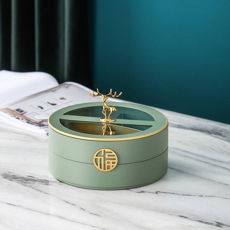 Hogar sala de estar Luz de lujo doble capa compartimiento giratorio fruta seca snack fruta placa té Mesa creativa boda dulces caja de almacenamiento