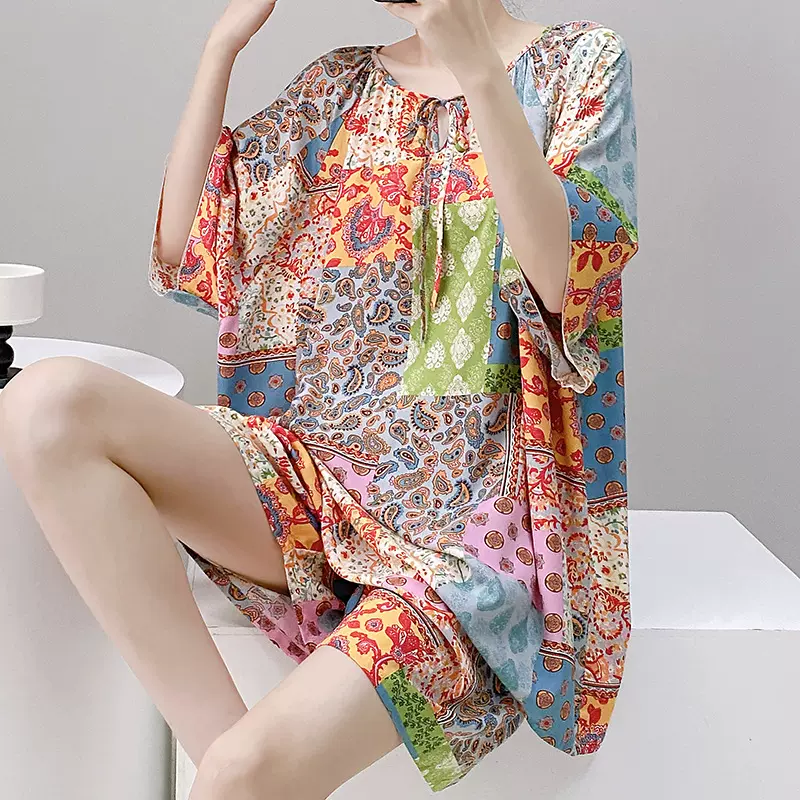 新款新中式国风棉稠睡衣女春夏季薄款家居服棉绸套装可外穿春秋