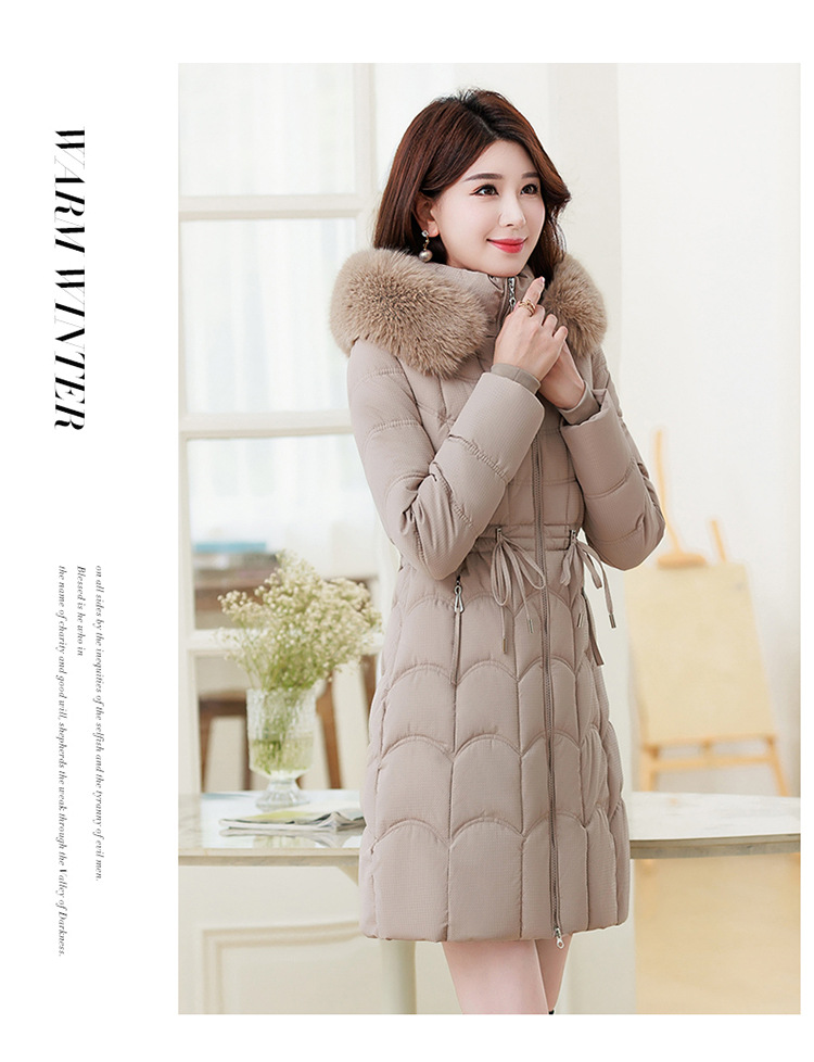 Women's Mid-length Down Jacket With Fur Collar Slim Fit Winter Coat_voghion.com