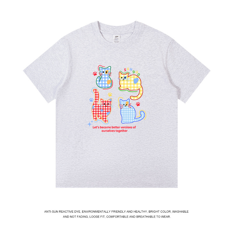 トレンディなブランドメンズ日本のかわいい猫半袖 T シャツ女性の夏の新しい新鮮な年齢を減らすルーズカップルトップス男性用|undefined