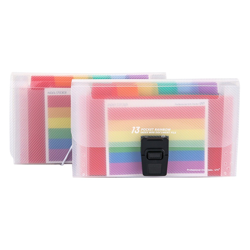 13 rejilla Mini bolsa de órganos A6 arco iris de múltiples capas de órgano carpeta de información carpeta de archivos Carpeta de proyecto de ley insertar hebilla bolsa de archivo