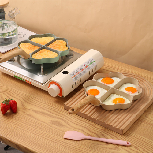 Love four-hole frying pan four-leaf clover style kitchen household frying pan omelette pan with uniform heat conduction and long-lasting non-stick pan