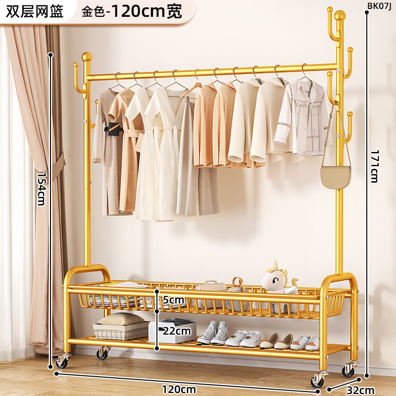 120cm 라이트 럭셔리 골드 더블 레이어 메쉬 바구니丨후크 6개 + 금속 범용 휠