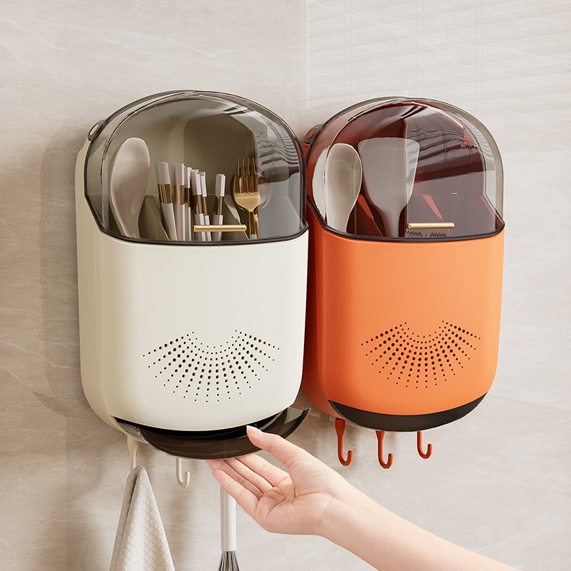 Luxury Mid-range Wall-mounted Chopstick Holder Creative Multi-functional Chopstick Stand Kitchen Home Use with Cover and Drain Chopstick Tub