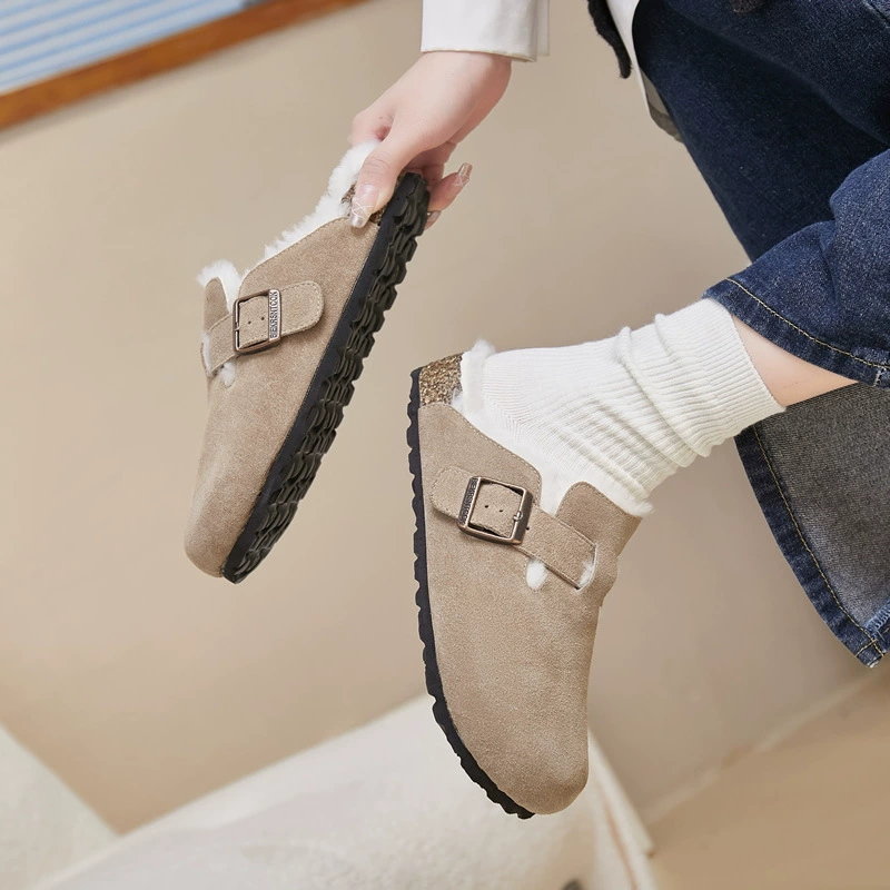 2025 новый интернет-знаменитость супер жаркие обувь Birkenstock с толстой подошвой и Velvet Toe, осень-зима, хлопковые тапочки для женщин