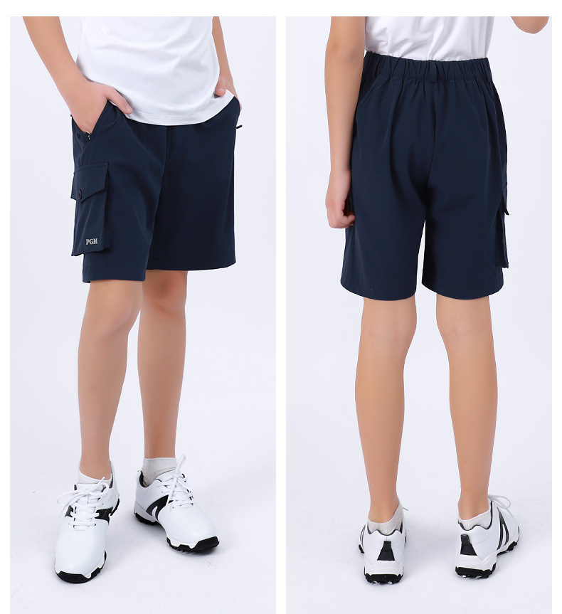 Quần short golf bé trai PGM co giãn thắt lưng thoáng khí nhanh khô — KUZ104 màu xám, KUZ104 màu xanh hải quân, KUZ104 màu trắng chi tiết 7