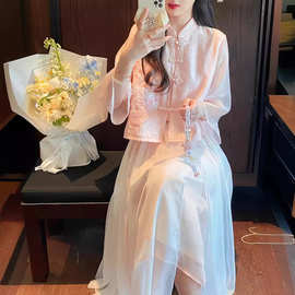 盈瓷新中式春季女装白色半身裙女2024早春新款半身长裙小个子半裙