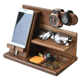 跨境木质床头柜手机充电支架木制懒人支架手表多功能收纳架