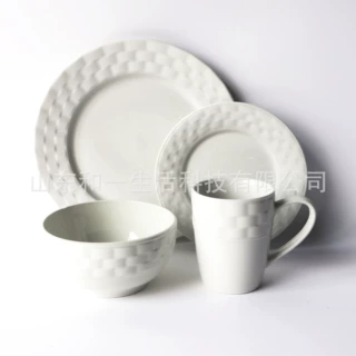 白色浮雕陶瓷餐具碗碟餐具套装 家用碗碟餐具套装  定制LOGO