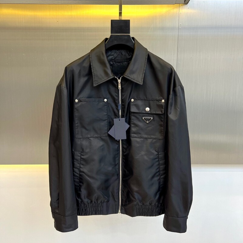2024 New Men's Hooded Jacket Prada Triangle Logo Casual Jacket Men's Korean Style Loose Windproof Jacket