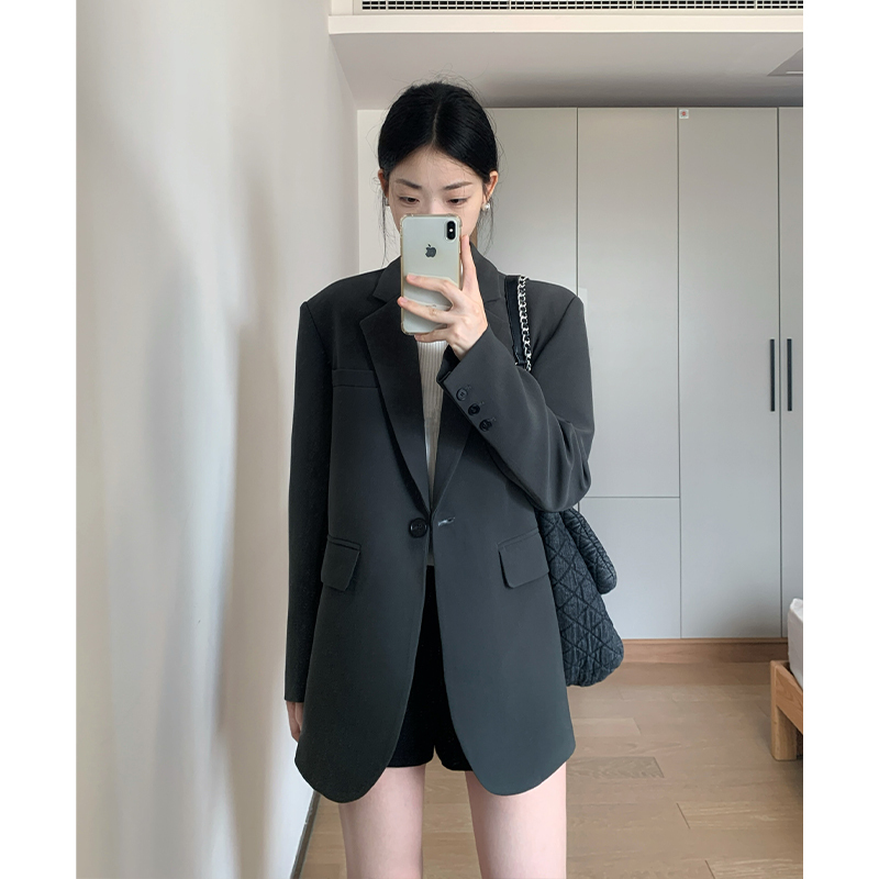 设计感灰色西装外套女2025秋季新款宽松慵懒风休闲小西服潮流百搭|undefined