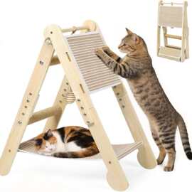 跨境木制猫抓板三角落地式猫咪玩具猫爬架一体式剑麻猫窝立式抓板