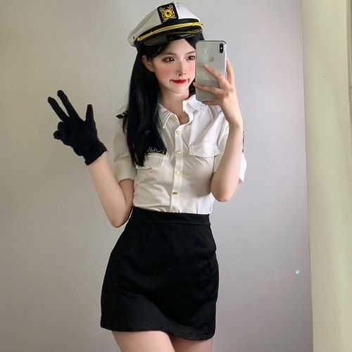 Lingerie pilot stewardess uniform set sexy lingerie, pure desire live streamer costume transformation suit female police cosplay costume wholesale and distribution
