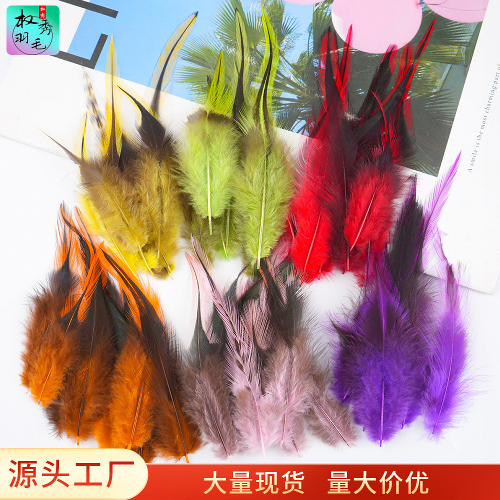 厂家供应彩色鸡毛银边尖羽毛7-14cm服装辅料工艺品diy装饰材料